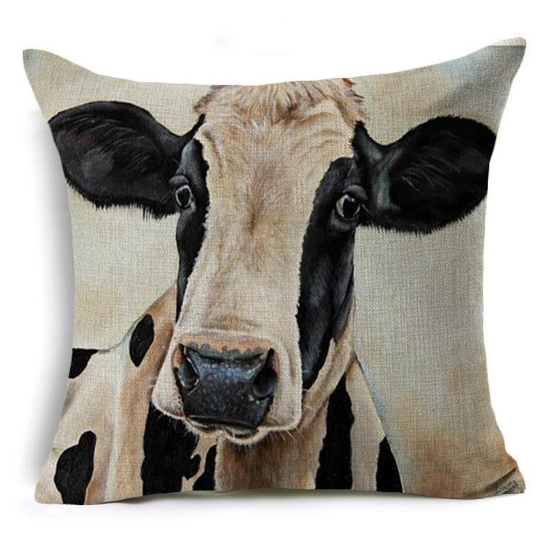 Retro Oil Painting Animals, Cow, Pig and Dog, Linen Pillow, Pillow Case, Pillow