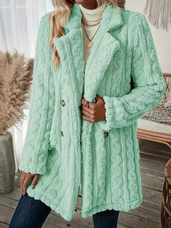 2024 Warm Wool Double-Breasted Plush Overcoat with Suit Collar - Comfortable European & American Style