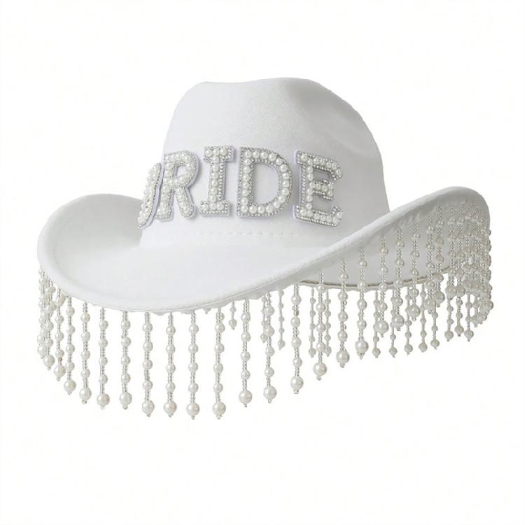 Bride To Be Fringed Hat for Women Cosplay Costume Cowboy Hat Bachelorette Party Headwear Wedding Celebration Headpiece