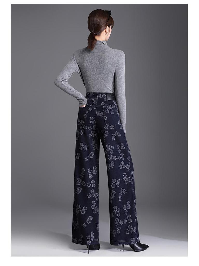 2025 Autumn/Winter Women's Fashionable Wide-Leg Textured Pants - High Waist Korean Casual Style