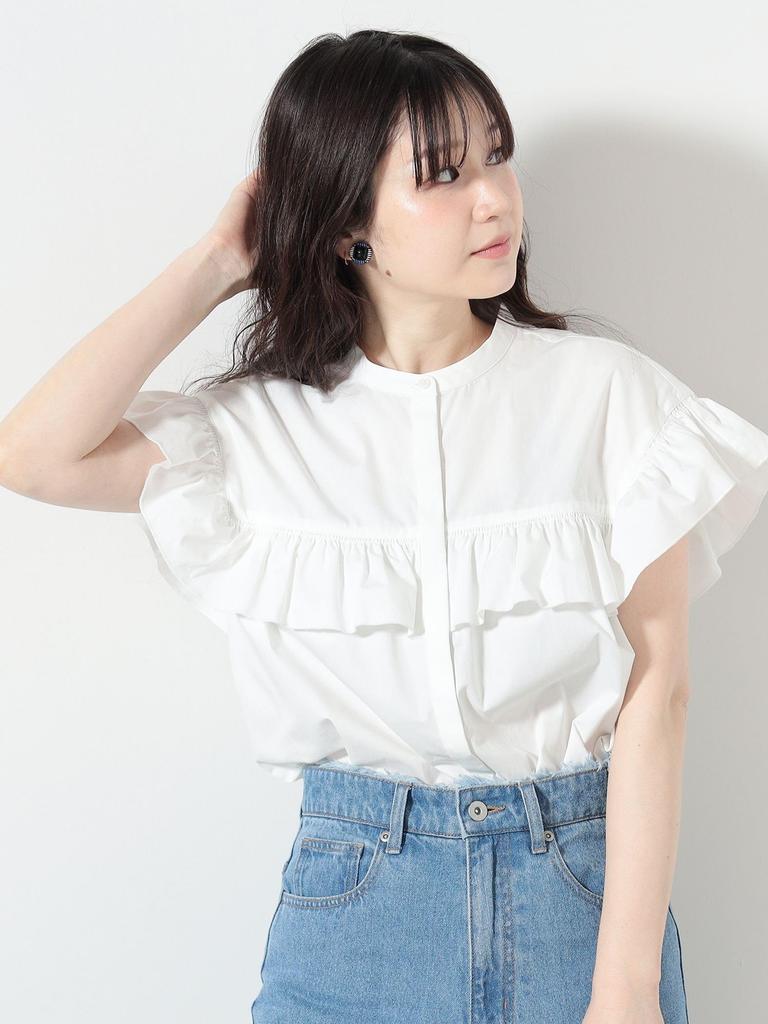 Beams Heart Band Frill FREE Women's S/S Shirt, Collar, Blouse, OFF_WHT