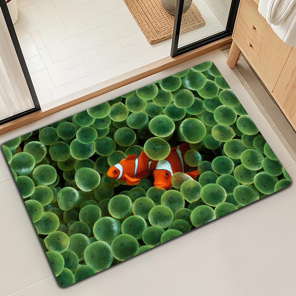 Cute Animal Clownfish Ocean Door Mat Bath Microfiber Decorative Versatile Flannel Floor Mat Quick Dry Absorbent Non-slip Sole