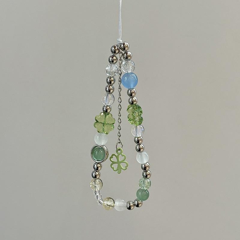 

INS Ornaments Summer Fresh Clover Beaded Mobile Phone Lanyard Camera CCD Chain Bag Decorative Hanging Wrist Strap 【Green Four-leaf Clover