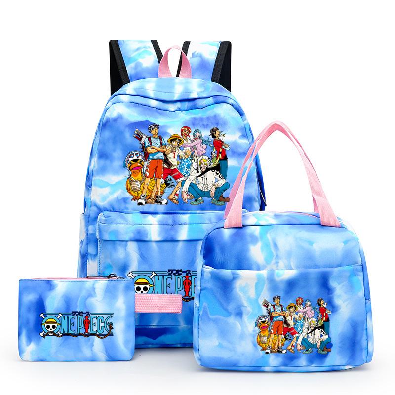 3 stk/sett Tilbake til skolen ryggsekk Anime ett stykke jenteryggsekksett Kawaii skoleelever Gutt Barn Matpakke Blyantboks