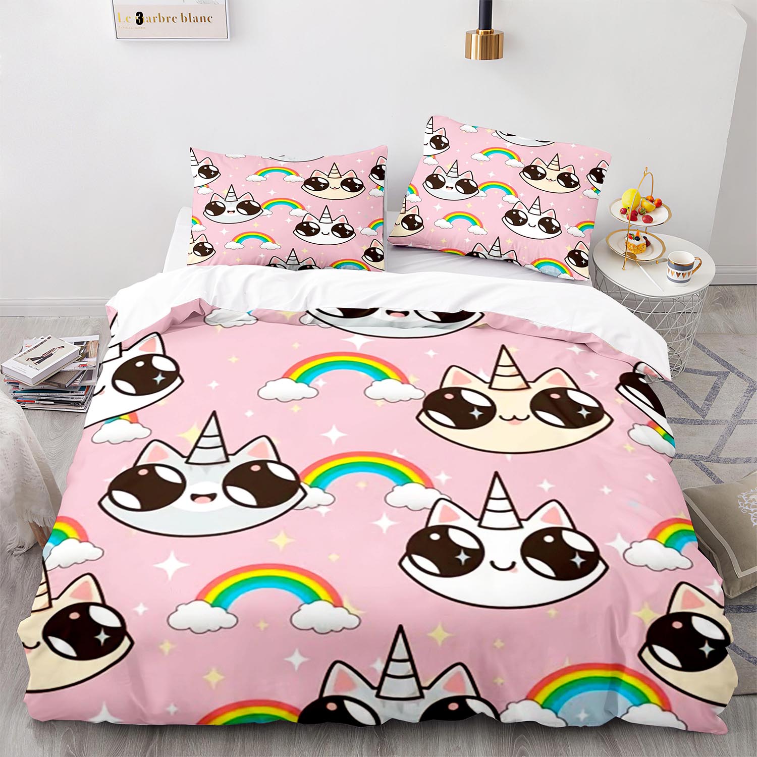 

Комплект постельного белья Rainbow Cat Single Twin Full Queen King Size Kawaii Girl Bed Sets Aldult Kid Bedroom Duvetcover Sets 3D Print 013 EU single(135x200cm)