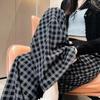 Summer Plus Size Plaid Wide-Leg Pants - Korean Style, Loose, Slimming, Meat-Concealing