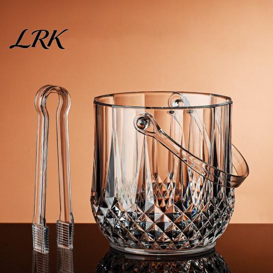 Eiskübel für den Heimgebrauch mit Griff und Zange, Transparenter Würfelhalter im Diamantschliff mit Clip, Eimer für Bier, Champagner, Wein, Cocktails, Barzubehör