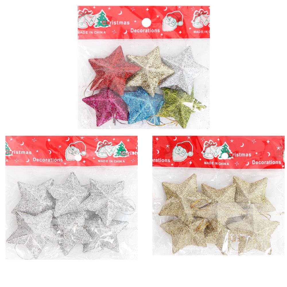 2025 Gold Glitter Five-Pointed Star Christmas Tree Ornaments