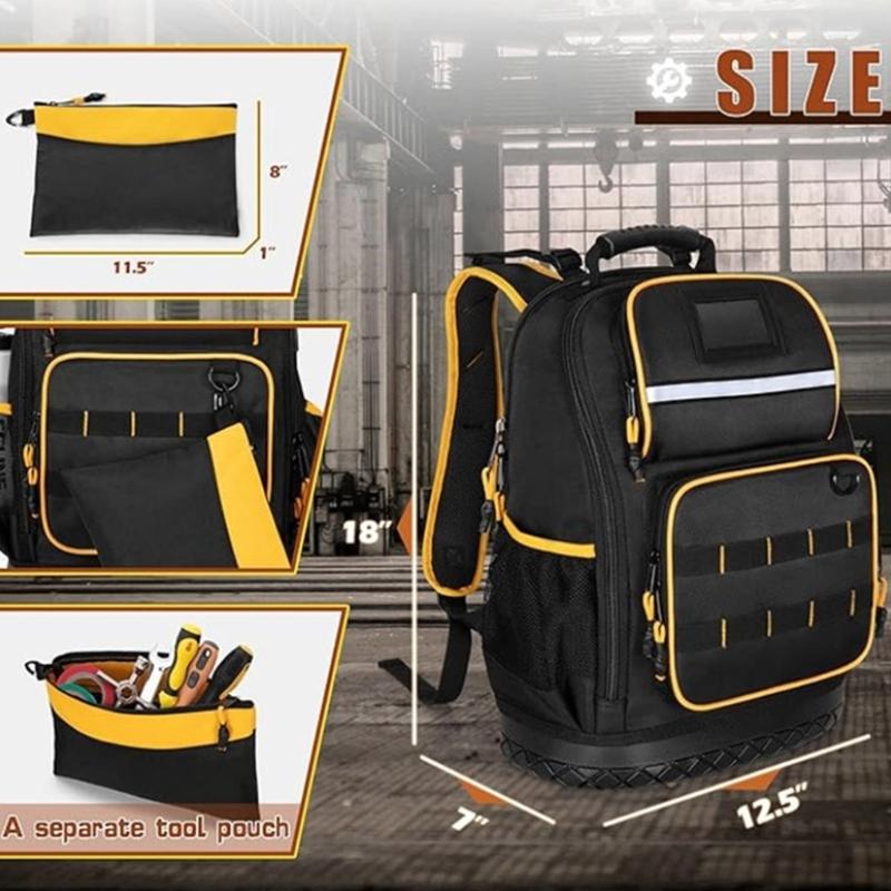 Werkzeugtasche aus Oxford-Gewebe, verstärkte Reißverschlüsse und gepolsterter Schultergurt, Werkzeugrucksack für die Arbeit im Freien