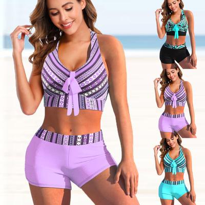 Damen Neckholder-Bikini-Tankini-Badeanzug, schwarz-weiß gestreifter Badeanzug