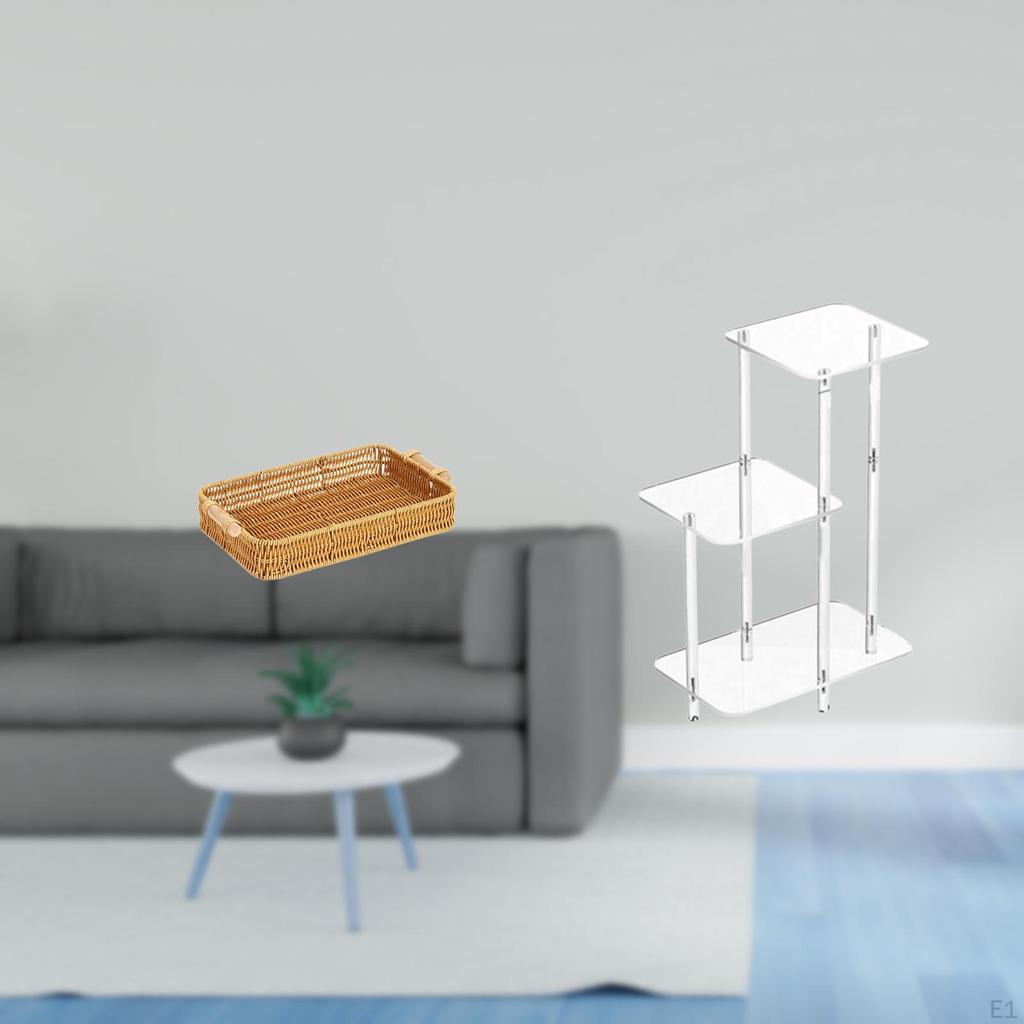 Woven Acrylic Fruit Basket Display Stand Snack Serving Bowl Minimalist Bread Plate Clear Compact