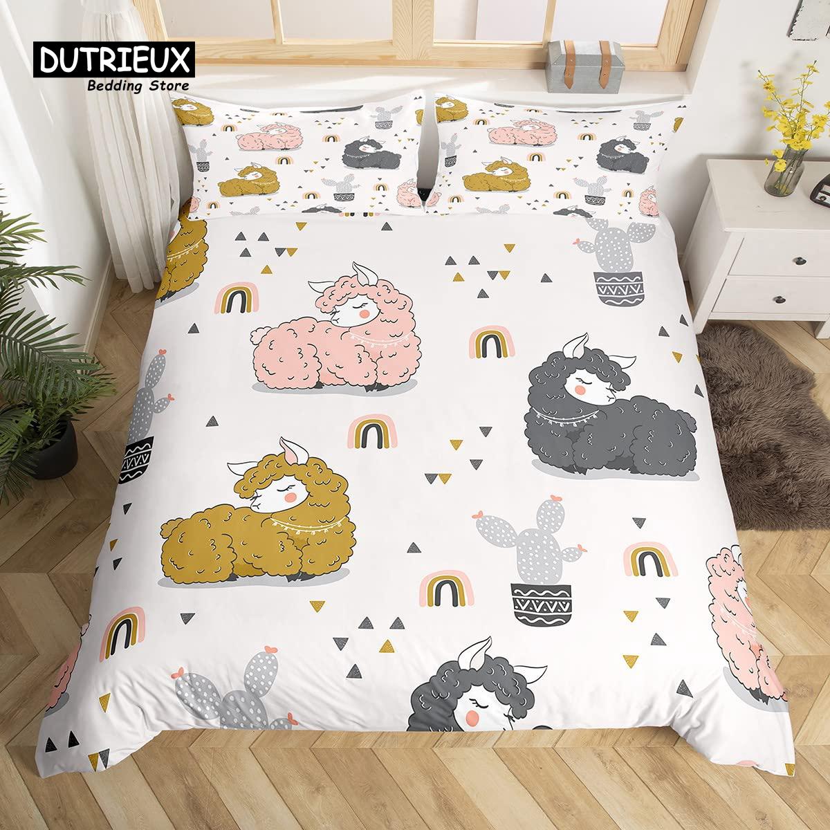 

Пододеяльник с рисунком ламы, альпаки, кактуса, комплект постельного белья, милый чехол для одеяла с животными, покрывало из микрофибры с растительным узором, покрывало для кровати, размер Twin (135x200cm)