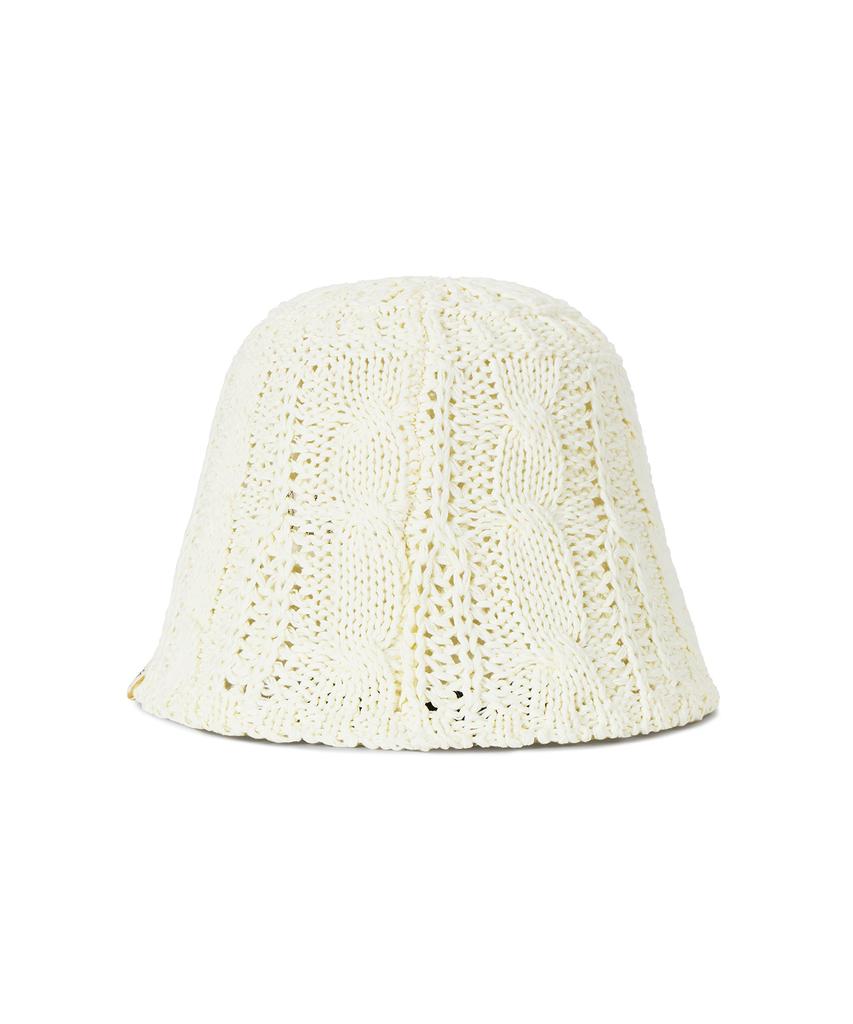 Bajal Vz Label Cable Knit Bucket Hat Ivory