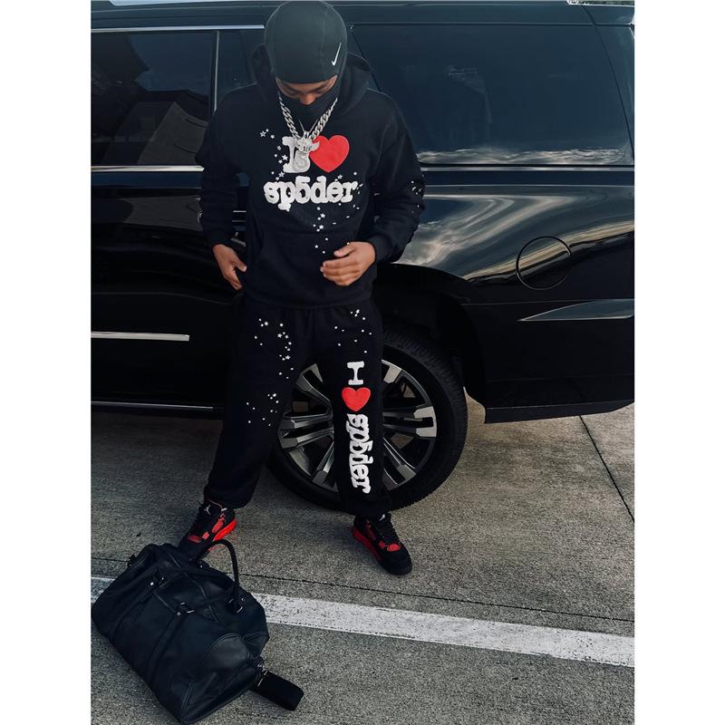 American SP5DER Spider Web Hoodie & Young Thub Trousers Sports Set for Men & Women