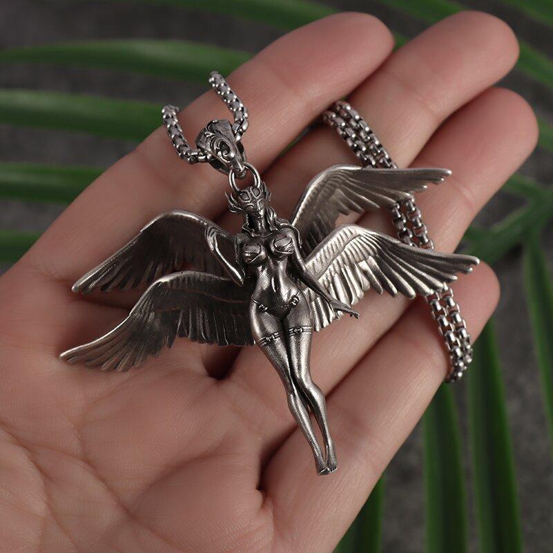 Exquisite Four-Winged Angel Pendant Sexy Goddess Mechanical Female Warrior Necklace Male and Female Couple Hip-Hop Trend Jewelry