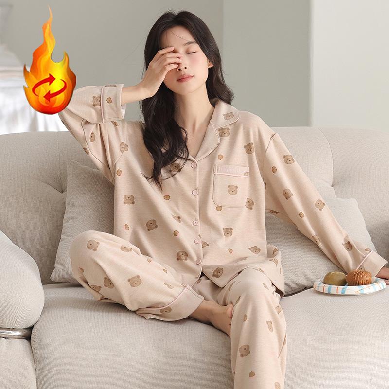 

Женский флисовый пижамный комплект с длинными рукавами и отложным воротником с мультяшным принтом - Носимый в помещении и на улице Коллекция 2025 (Осень/Зима/Весна) XL [115-135 lbs]