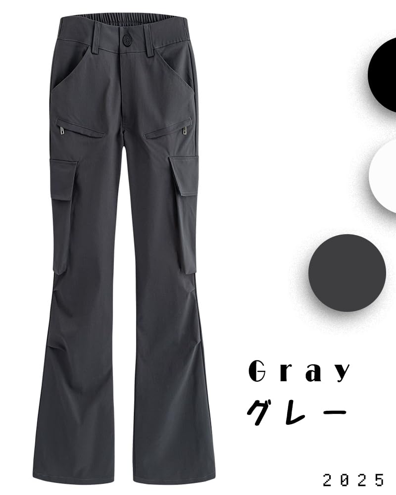 MTUIOY Cargo Street High Fall Gray XL Women's Pants, Flared, Style, Casual, Stretch, Lightweight, Waist, Spring, Summer, - -