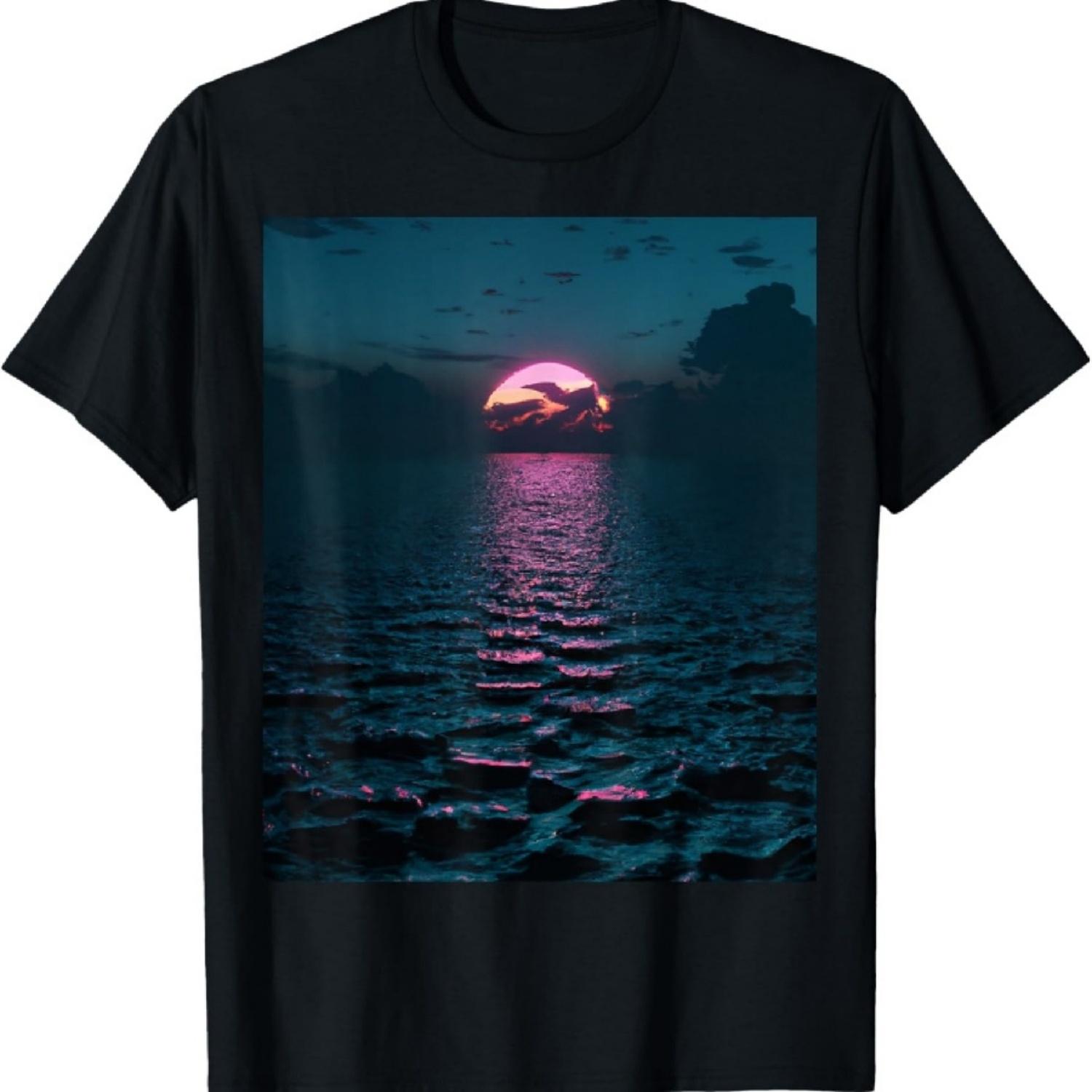 

Vaporwave Aesthetic Sunset Above Dark Sea T-Shirt S чорний