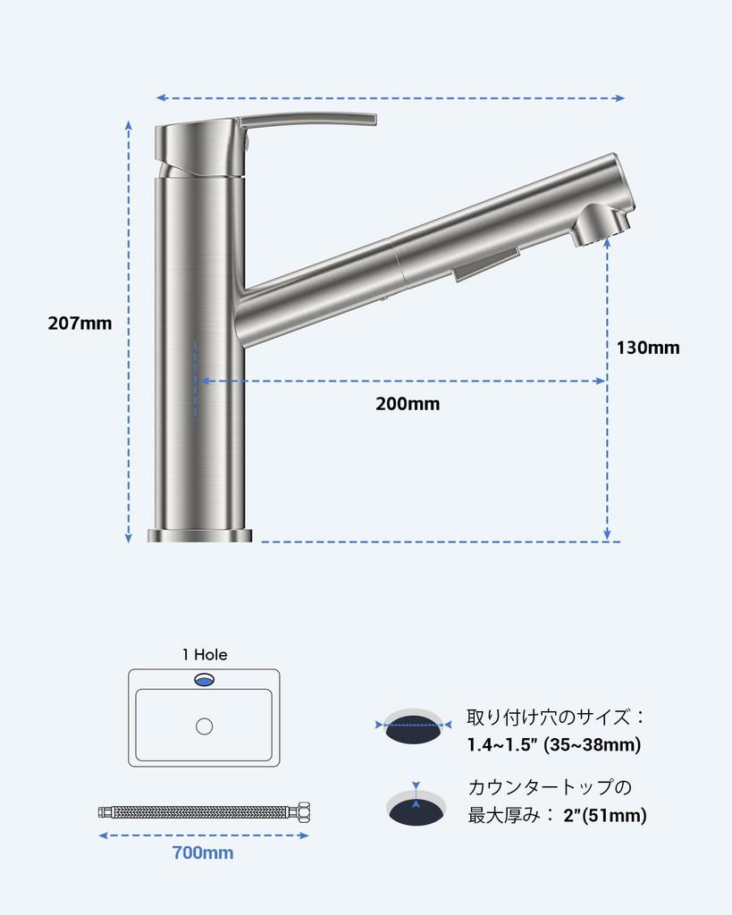 APPASO Modern Kitchen Spray Brushed Nickel Single Hole Lever RV Kitchen Sink Bar Brass Pull-Out