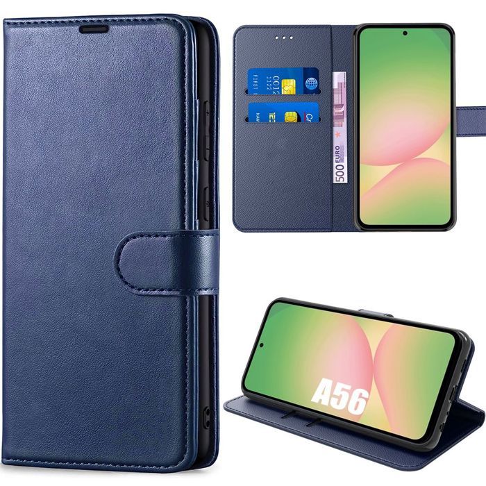 Coque de protection - BOOLING - Samsung Galaxy A56 5G - Synthécuir Bleu Marine - Antichoc - Pliable