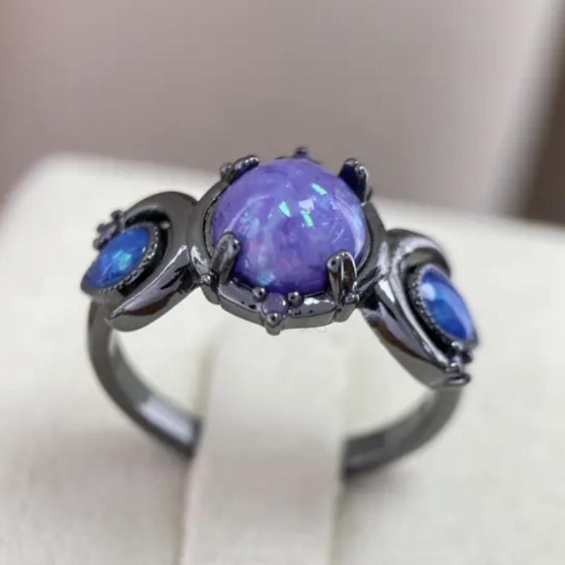 Jewelry popular hot sale opal lady gun black ring European beautiful woman moon ring 6