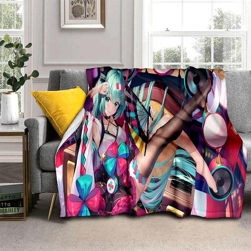 3D M-MIKUS Music VOCALOID Cartoon Girl Soft Plush Blanket,Flannel Throw Blanket for Living Room Bedroom Bed Sofa Cover Gift