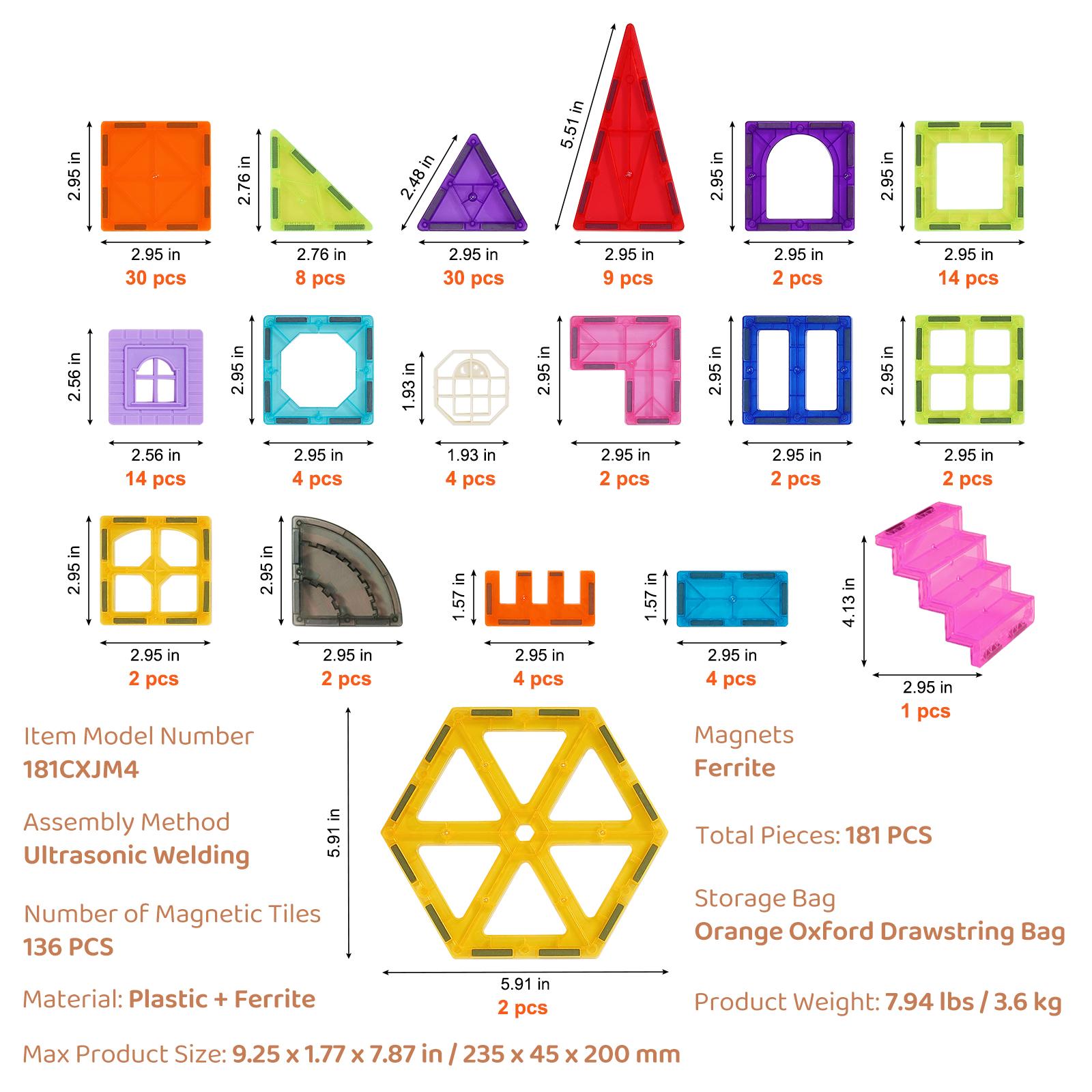 

SucceBuy 181 шт. Магнитные плитки для мальчиков девочек Магнитные блоки Строительный набор для малышей Развивающие игрушки Детские Монтессори подарки