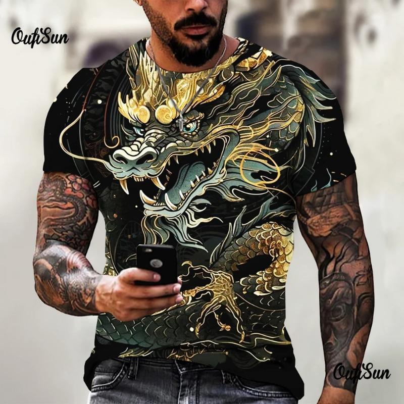 Men's Dragon T-shirt Fashion 3d Printed T Shirt Animal Pattern Short-sleeved Oversized Streetwear