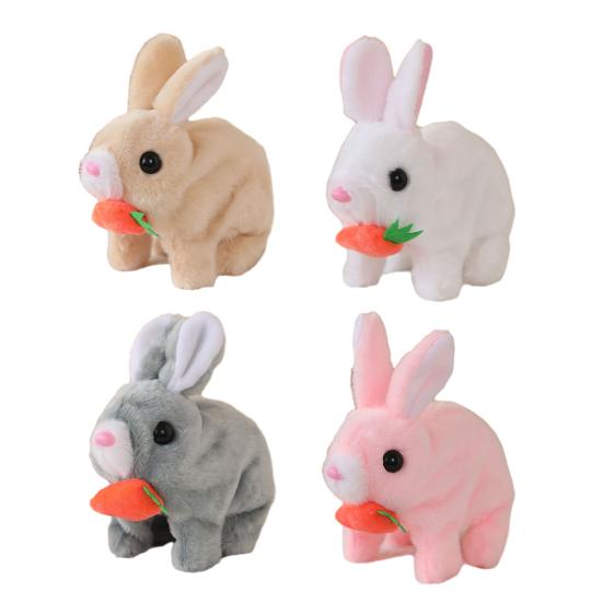 Electric Plush Bunny Toy with Carrot Interactive Walking Rabbit Plushie Handmade Toddlers Educational Jumping Simulation Stuffed Animal Toy