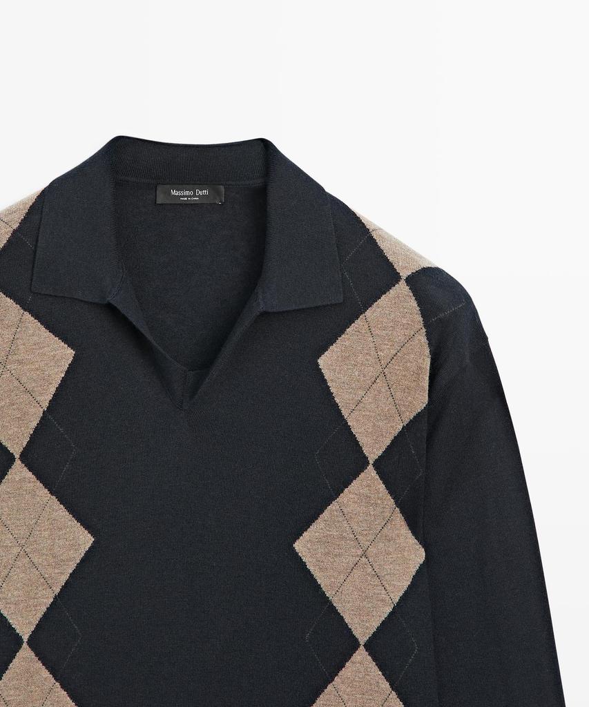 Masimodutti Wool Blend Diamond Jersey Polo