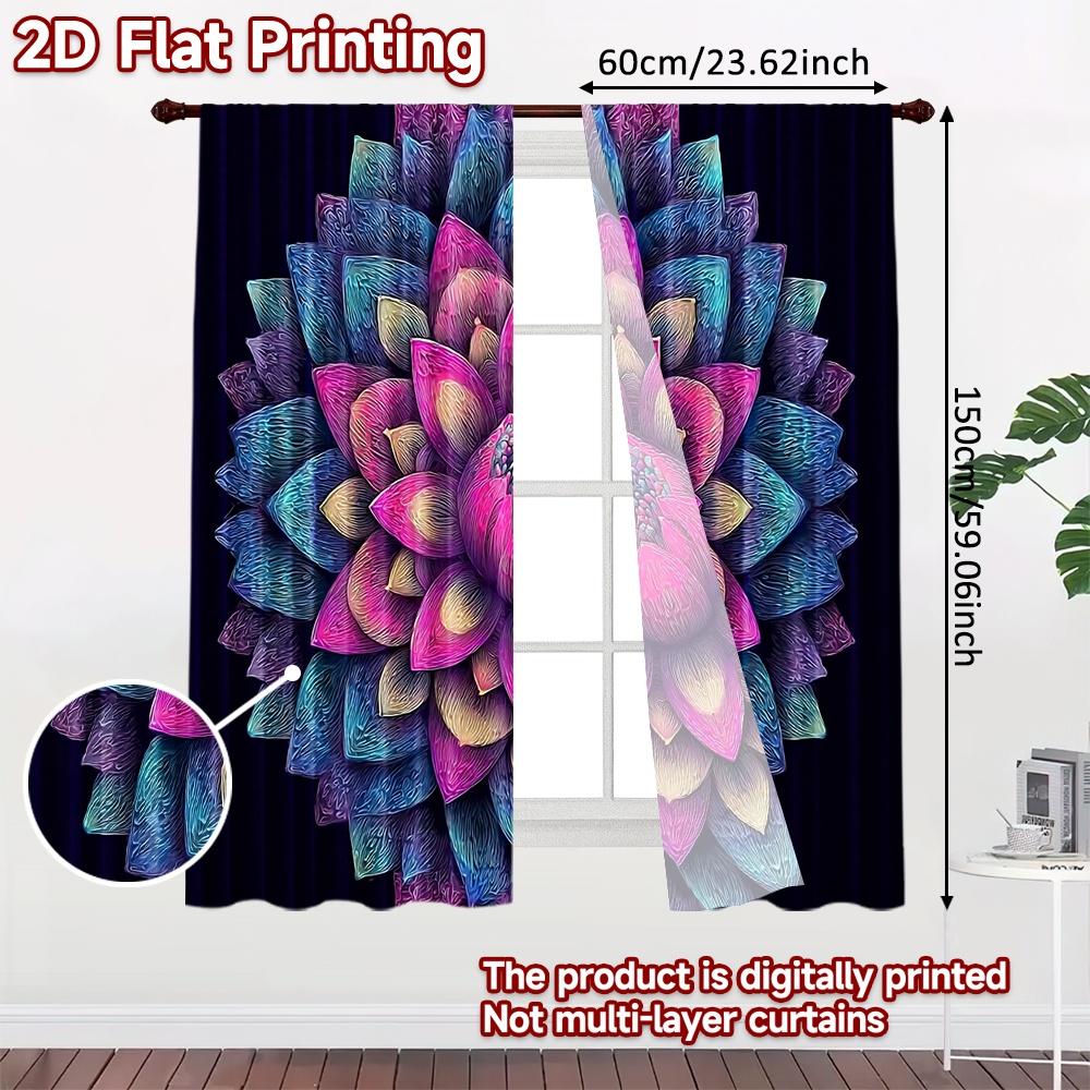 Flat Printing Scene Curtains Floral Lotus Radiance Digital Printed Polyester Drapes Birthday Party Use All Season Curtain Set Of 2 Made Washable