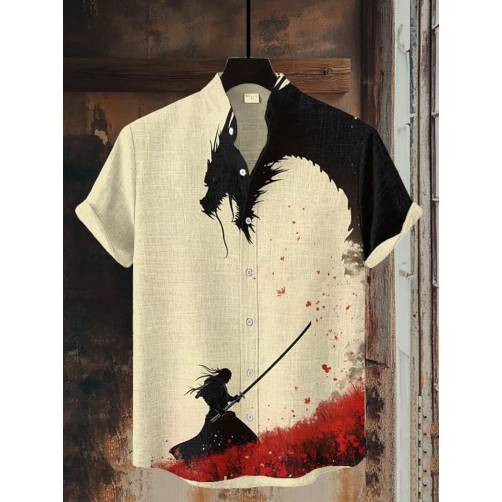 

Men s Fashionable Shirts 3D Art Printed Bushido Patterns Casual And Comfortable Shirts Summer Short-Sleeved Shirts Men Clothing S