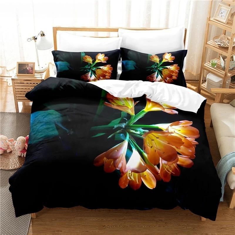 Elegantes Blumen-Bettwäscheset, Bettbezug-Set, 3D-Bettwäsche, Digitaldruck, Queen-Size-Bettwäscheset aus Polyester, modisches Design, bunt
