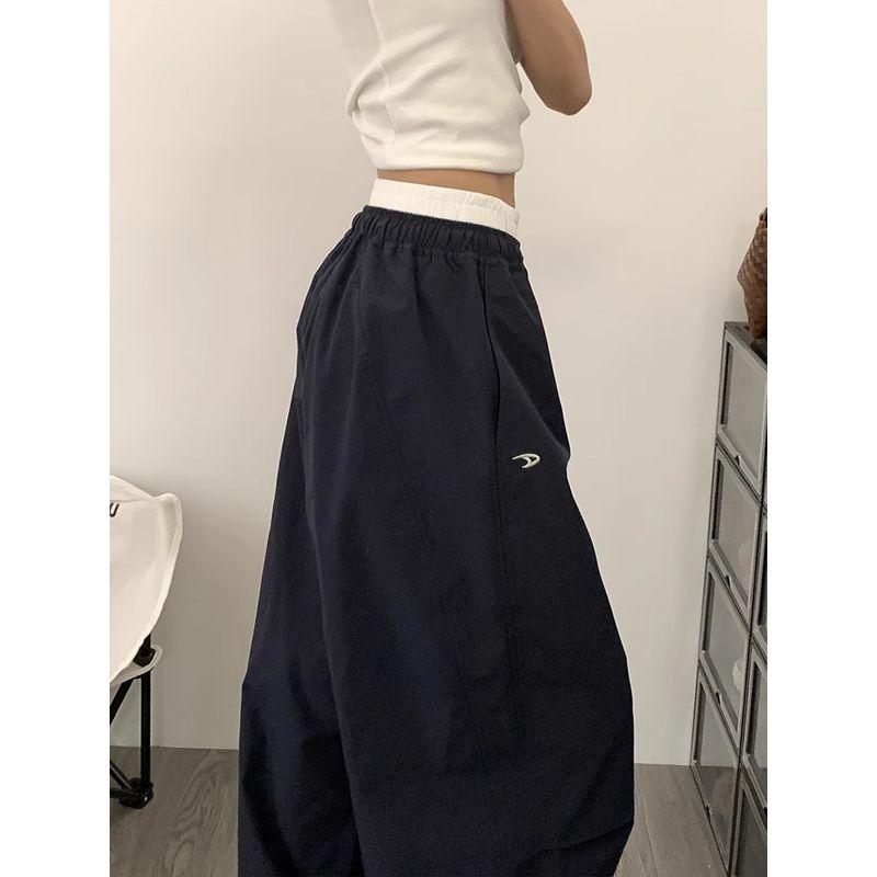 

Американские ретро темно-синие брюки карго женские весна/лето 2025 новинка широкие прямые повседневные ленивые спортивные штаны треки тренд Navy blue thin section M