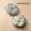 Polka Dot Mesh Scrunchie with Pearl Pendant and Ruffled Edge Hair Tie