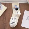 Female Summer Thin Cartoon Illustration Dog Star White Medium Tube Cotton Socks