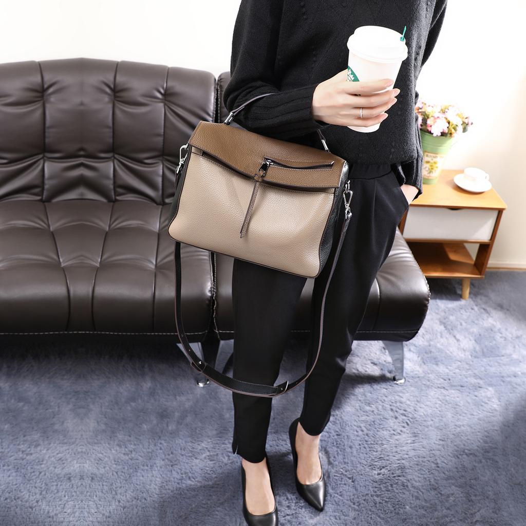 Dámská kabelka z pravé kůže Nová módní kabelka přes rameno s velkou kapacitou Crossbody kabelka Trendy barevně blokovaná kabelka
