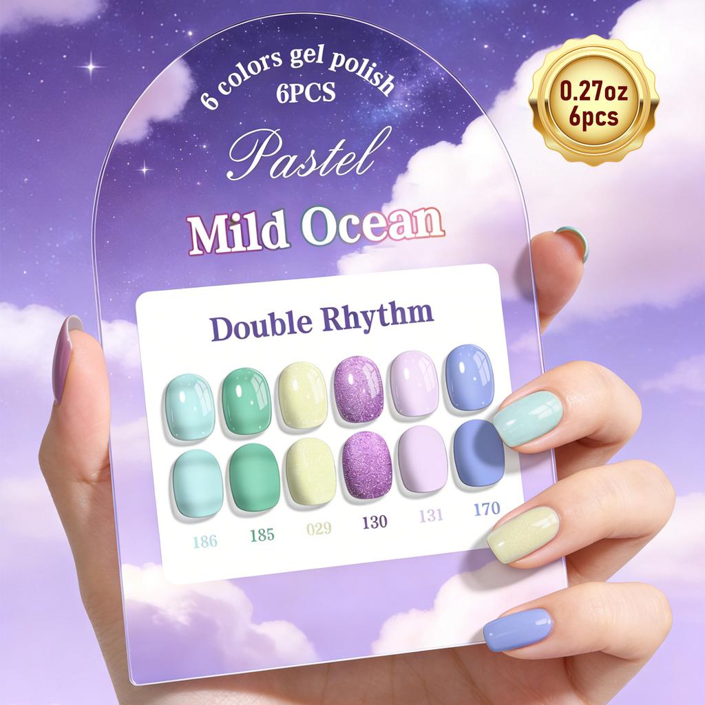 LIMEGIRL 6 Colors Gel Polish Set Shimmer Purple Mint Nude Nail Art Kit Low Odor Quick Dry Long Lasting