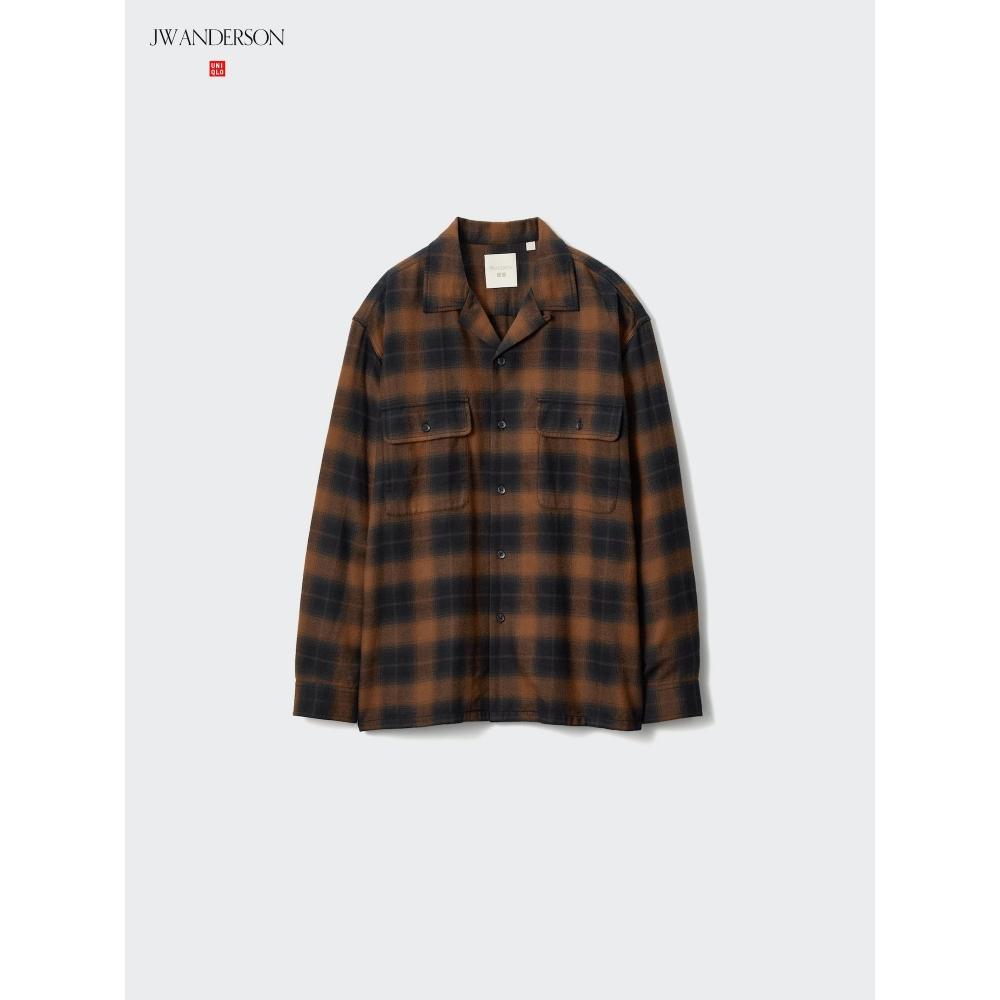 Uniqlo Brushed Cotton Open Collar Oversized Shirt  Long Sleeve 