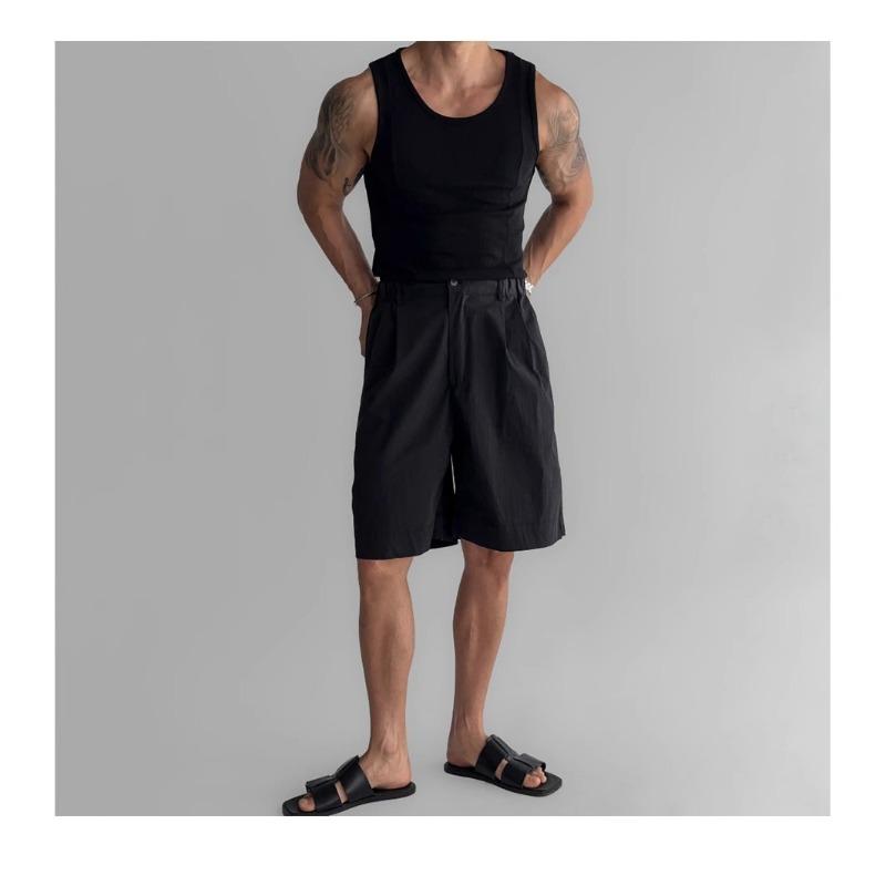 Herren Rippstrick Tanktop Slim Fit Ärmellos Muskelshirt Lässig Einfarbig Rundhalsausschnitt Weste