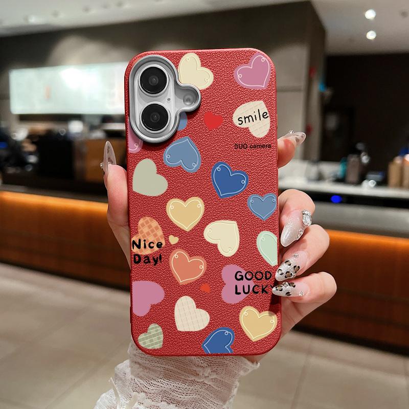 Urocze kolorowe nadruki serc miłości Wstrząsoodporne miękkie TPU Smukłe etui na telefon Dla iPhone 16 Pro Max 15 Pro 14 13 12 11 Ochrona obiektywu Matowa skórzana tekstura Pokrowiec