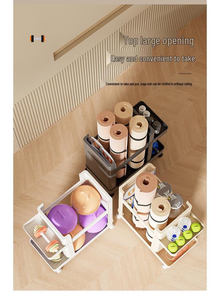Movable Storage Rack for Yoga Mats, Fitness Gear, and Badminton Equipment