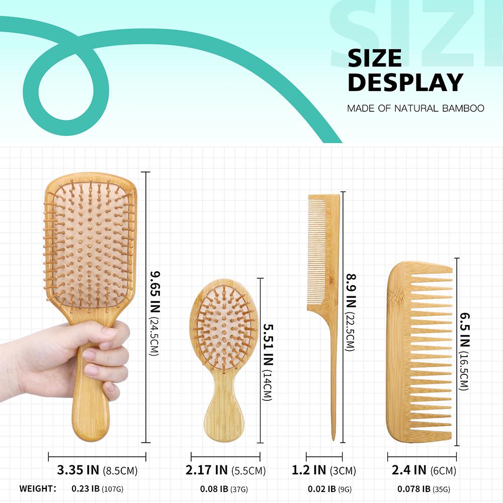 4pcs/Set Bamboo Wooden Hairdressing Comb Air Cushion Comb Wide Tooth Hair Comb Rat Tail Comb Holiday Gift