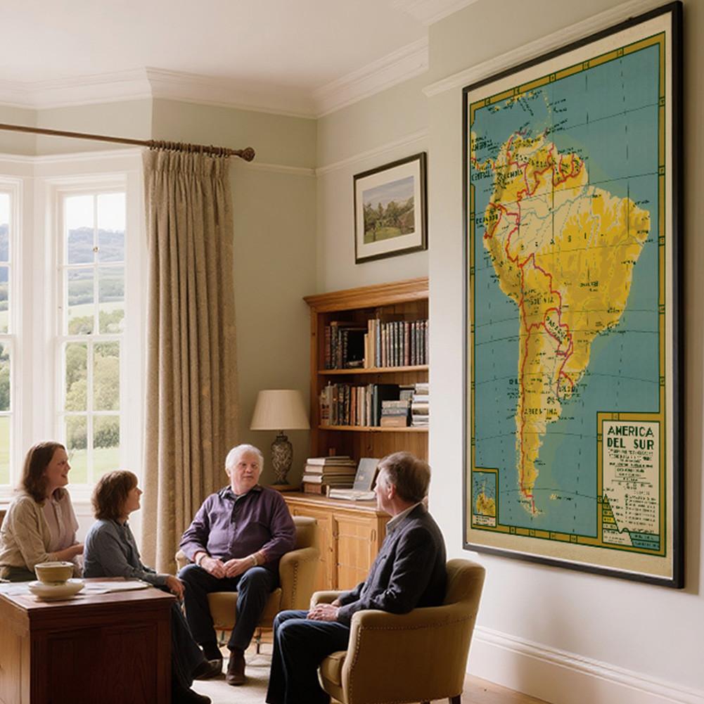 Spanish Map Background South America Map-Political Distribution,Wall Decor,Geographical,Tourism/education Tools