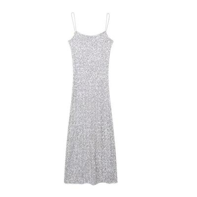 Elegant Sequin Suspender Dress with High Waist A-line Skirt