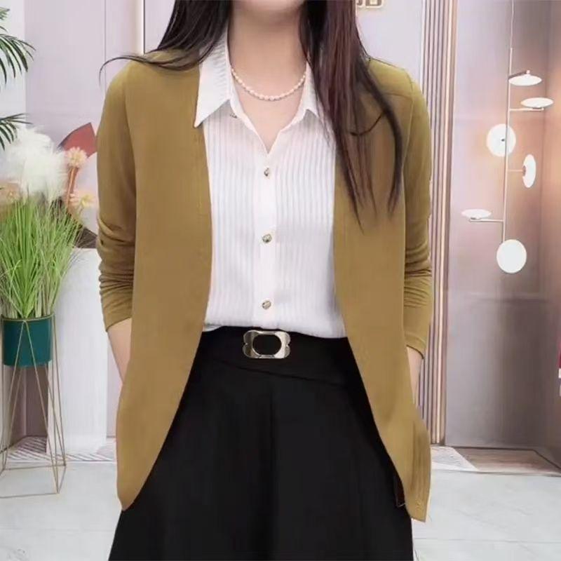 

Весна 2025 Женский Повседневный Свободный Трикотажный Топ из Двух Частей с Длинным Рукавом 5XL жёлтый