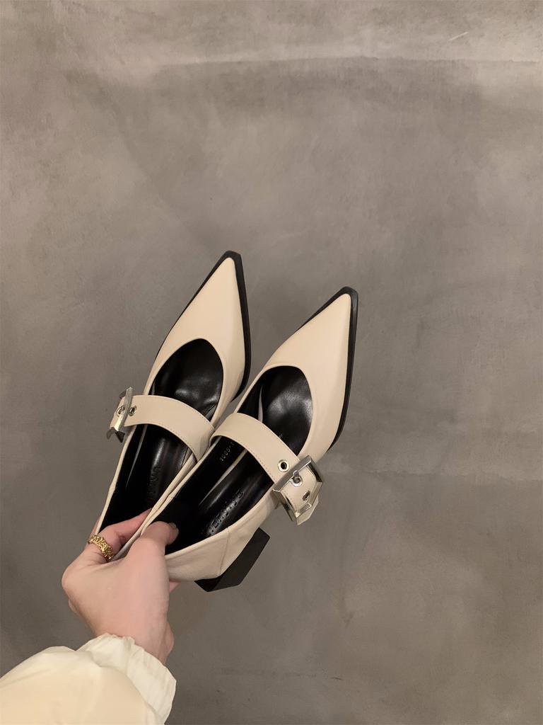 Pointed High Heels Black Mary Jane Single Shoes Women's Shoes 2025 New Spring, Autumn and Winter French Retro Small Leather Shoes