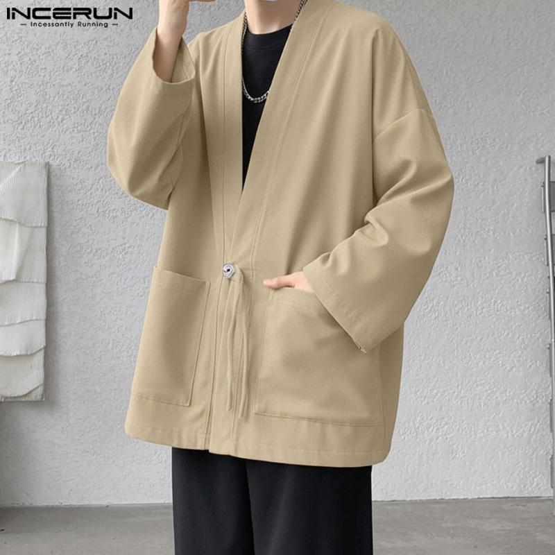 INCERUN Cárdigan Casual Holgado de un Botón para Hombre Tops Kimono Finos
