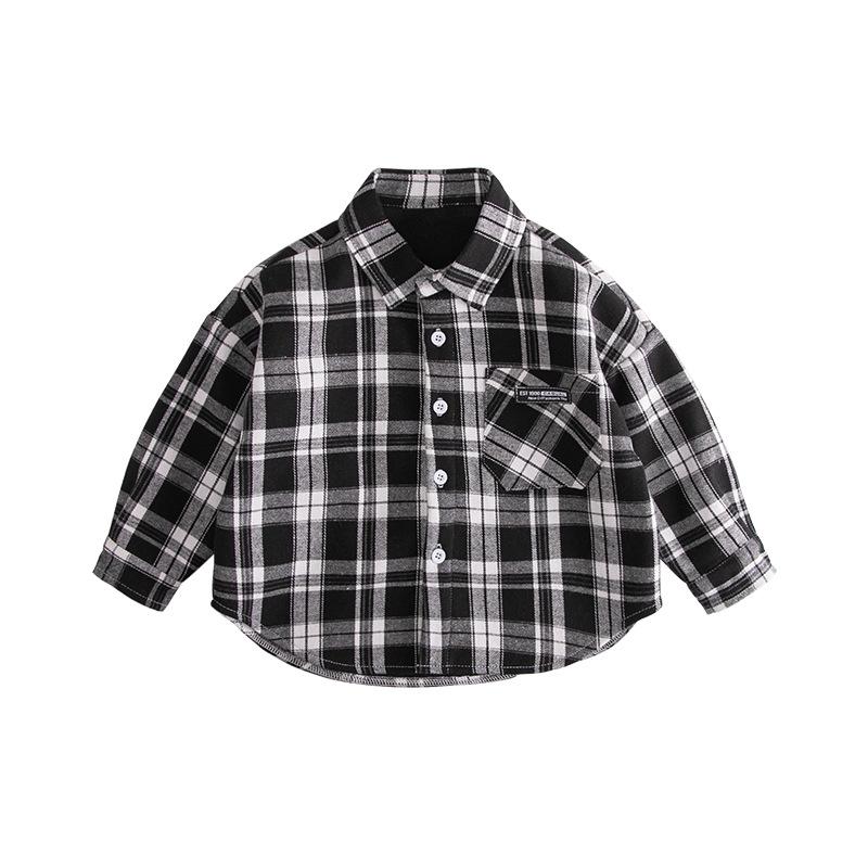 

Детская рубашка в клетку в корейском стиле с флисовой подкладкой - осенне-зимний кардиган с длинным рукавом для мальчиков (2023) 90 cm