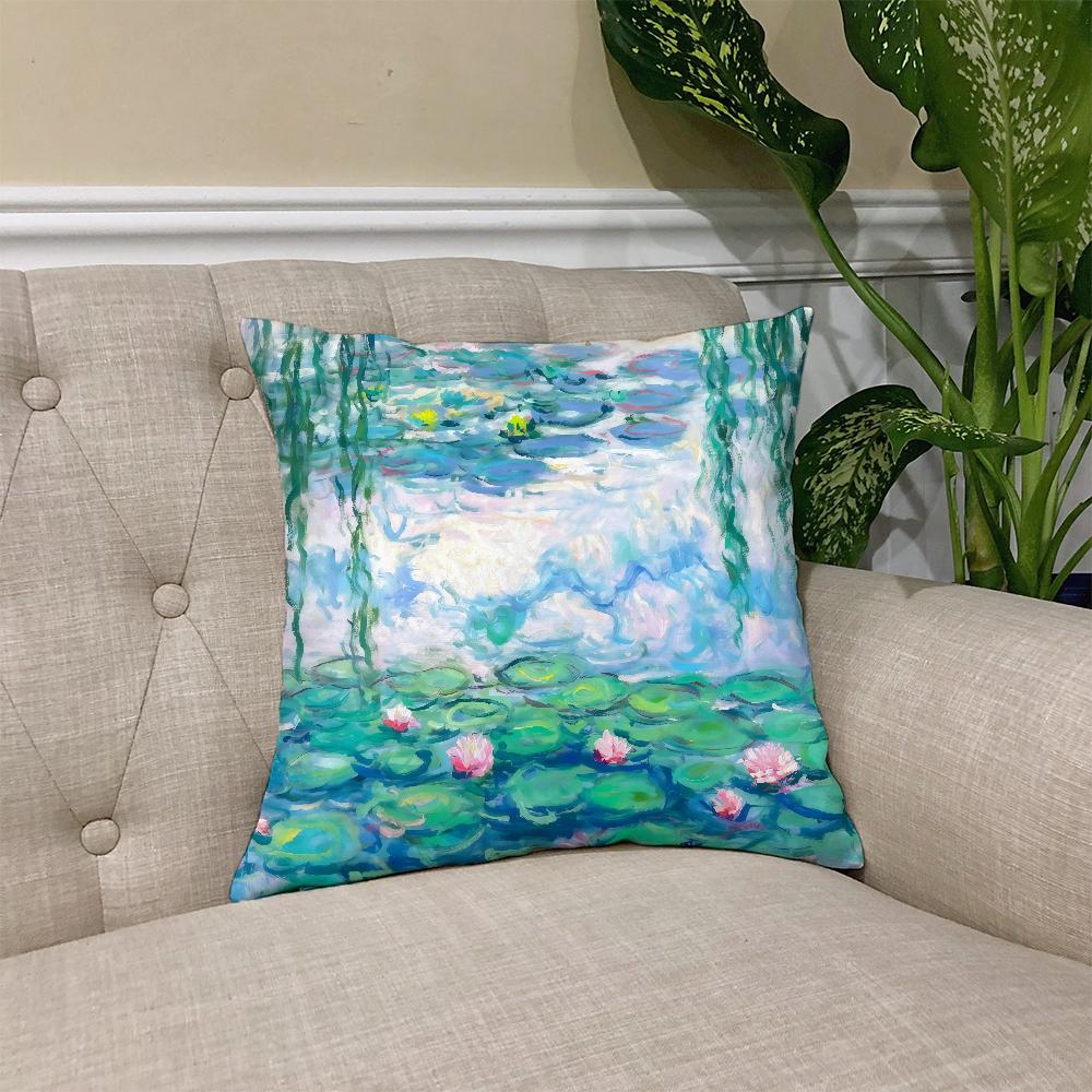 Kunst Seerosen C-Claude M-Monet Kissenbezug Quadratischer Sofakissenbezug Lässiger Hautfreundlicher Bequemer Kissenbezug